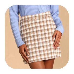 Lulus S Mad for Plaid Cream Plaid Mini Skirt